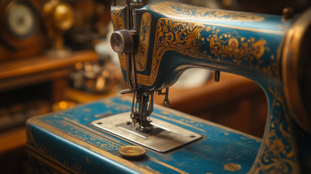 Close-up of a vintage sewing machineの素材