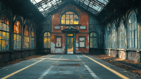 Old train station with vintage signsの素材
