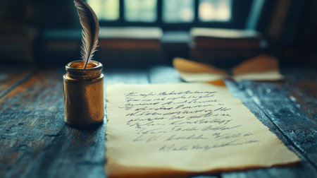 Handwritten letter with a quill penの素材