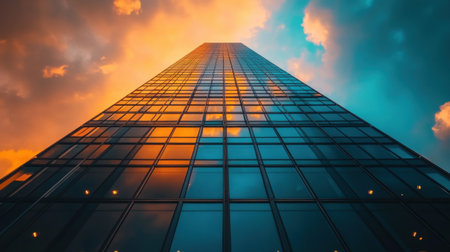Skyscraper reflecting the sunsetの素材