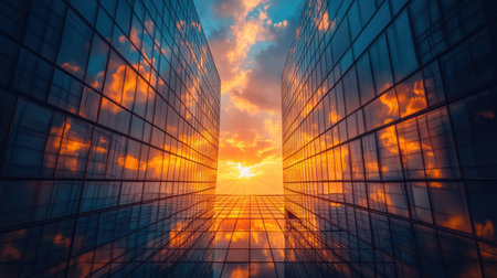 Skyscraper reflecting the sunsetの素材