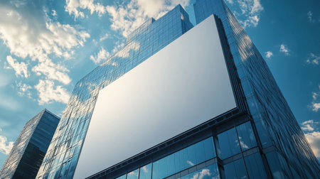 A 3D render of a blank outdoor banner on a skyscraperの素材