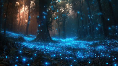 Bioluminescent forest in an alien worldの素材