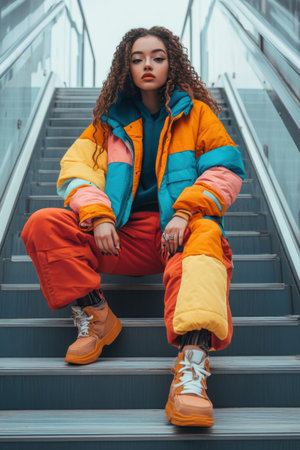 Fashion model posing in trendy urban outfitの素材