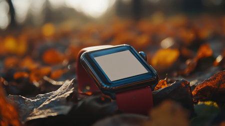 A blank screen on a smartwatch in an active lifestyle settingの素材