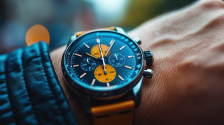Close-up of a stylish wristwatch on a handの素材