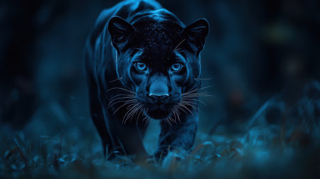 A panther prowling under the cover of nightの素材