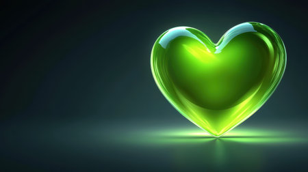 A vibrant green heart glowing on a dark background, perfect for environmental or eco-themed projects.の素材