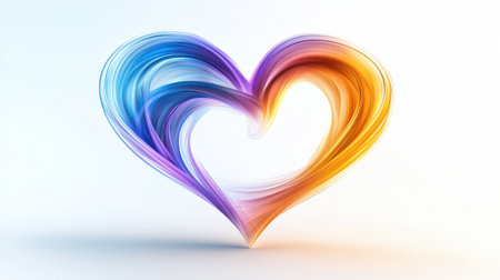 Abstract heart shape formed from swirling lines in vibrant colors, placed on a clean white background.の素材
