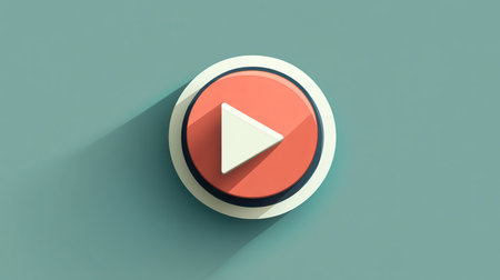 A circular play button icon with a soft shadow on a gradient green backgroundの素材