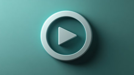 A circular play button icon with a soft shadow on a gradient green backgroundの素材