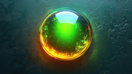 A glossy pause button icon with a shadow effect on a neon green backdropの素材