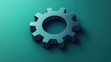 A glossy settings gear icon with a shadow effect, placed on a gradient green backgroundの素材