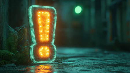 A glowing exclamation mark icon with a soft outer glow on a bright green backdropの素材