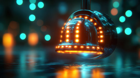 A glowing bell notification icon with a pulse effect on a neon green backgroundの素材