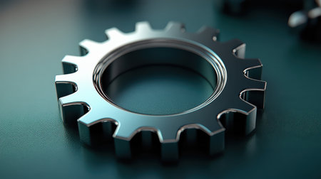 A glossy settings gear icon with a shadow effect, placed on a gradient green backgroundの素材