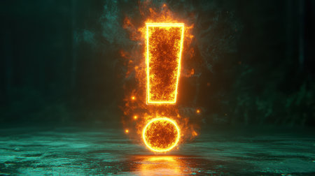 A glowing exclamation mark icon with a soft outer glow on a bright green backdropの素材
