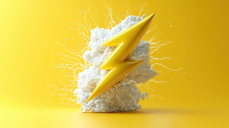 A lightning bolt icon with a crackling animation on a lime green backgroundの素材