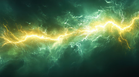 A lightning bolt with a glowing pulse effect on a lime green backgroundの素材