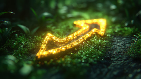 A rotating arrow icon with a glowing outline effect, placed on a lime green backgroundの素材