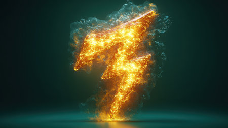 A lightning bolt icon with a crackling glow effect on a vibrant green backdropの素材