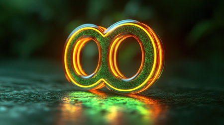 A shiny search icon with a glowing outline on a bright green backgroundの素材