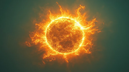 A sun icon with a radiant glow, isolated on a gradient green backdropの素材