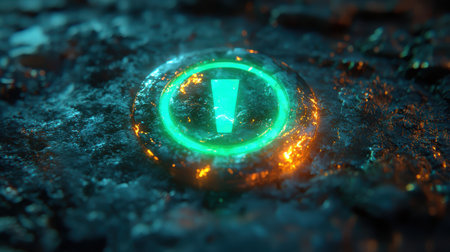 A shiny power button icon with a light burst on a neon green backgroundの素材