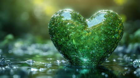 A sparkling heart icon with a metallic finish, placed on a neon green backgroundの素材