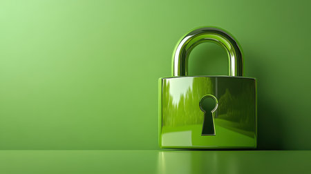 A shiny padlock icon with a gradient finish on a lime green backgroundの素材