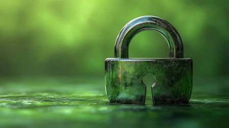 A shiny padlock icon with a gradient finish on a lime green backgroundの素材