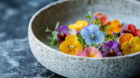 An intricate dish featuring edible flowers and microgreensの素材
