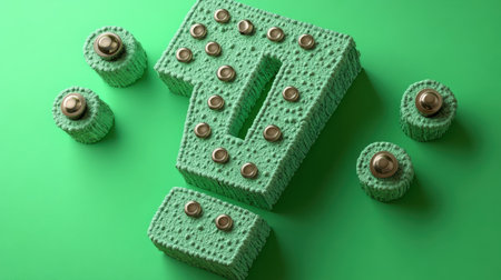 Bold exclamation mark icon with a drop shadow effect on a bright green backgroundの素材