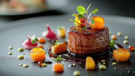 Artistic plating of a healthy, plant based meal in a fine dining settingの素材