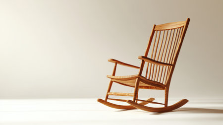 Classic wooden rocking chair with a natural finish, placed on a white backgroundの素材