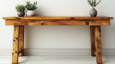 Contemporary wooden desk with clean lines and a natural finish, isolated on a white backgroundの素材