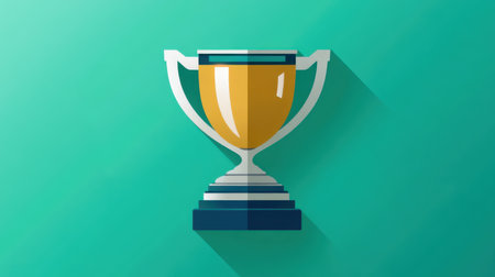 A shining trophy icon with a subtle shadow on a gradient green backgroundの素材