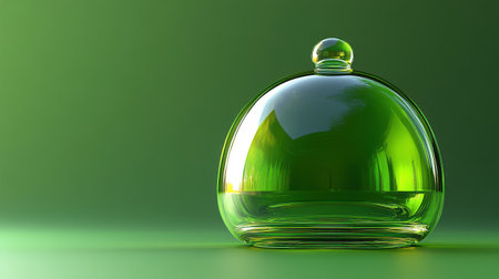 A glossy bell icon with a light glow effect on a gradient green backdropの素材