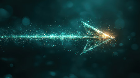 A shiny arrow icon with a light reflection effect on a dark green backgroundの素材