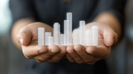 digital increasing bar graph with businessman hand overlayの素材