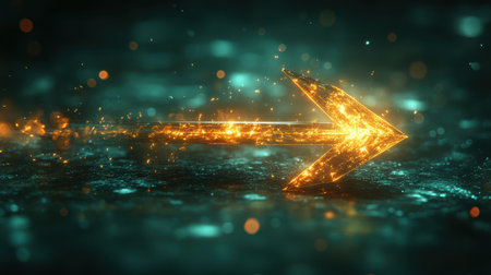 A shiny arrow icon with a light reflection effect on a dark green backgroundの素材