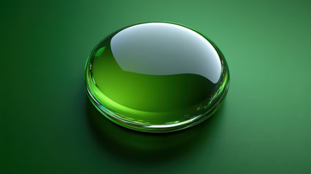 A smooth pause button icon with glassy transparency on a bright green backdropの素材