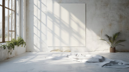 Blank white canvas ready for customization, with soft natural lighting and no distractions.の素材