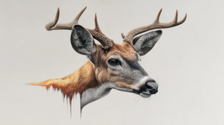 Handgemalte Hirschzeichnung min Pinselstrichen und abstrakten FarbverlÃÂ¤ufen, moderner Lookの素材