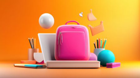 A bold and bright flyer advertising massive discounts on back-to-school essentials like laptops, backpacks, and stationery.の素材