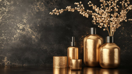 Marketing visuals showcasing gold luxury products for an upscale audience.の素材