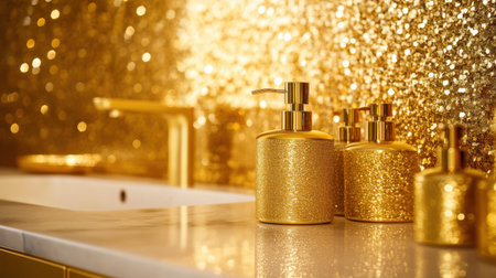 Marketing visuals showcasing gold luxury products for an upscale audience.の素材