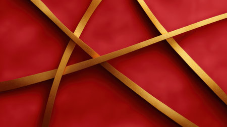 Vibrant red background featuring intricate gold lines creating an elegant abstract pattern. Ideal for design projects, decorations, and artistic expressions.の素材