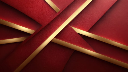 This stunning background features a rich red leather texture with striking gold accents, creating an elegant and luxurious geometric design ideal for various creative projects.の素材