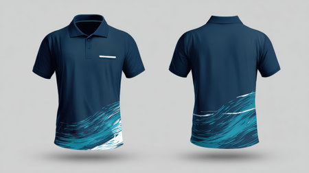 This modern dark blue polo shirt features a dynamic wave design, perfect for casual outings. The shirt is stylish, comfortable, and ideal for various occasions.の素材